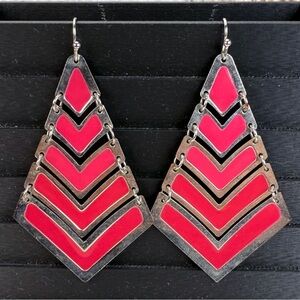 Geometric Silvertone and Pink Lightweight Pierced Earrings